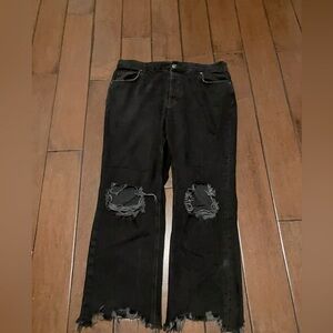 FREE PEOPLE black wide leg ripped jeans size 31